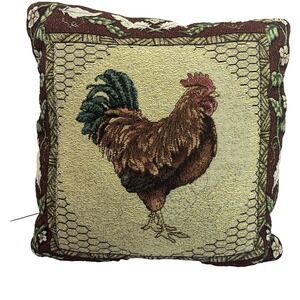 Rustic Rooster Chicken Tapestry Cushion Pillow 14x14" Country Core Feather